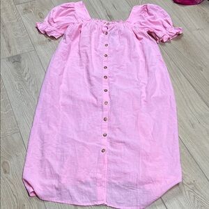 Pink Midi Dress with Button Detail